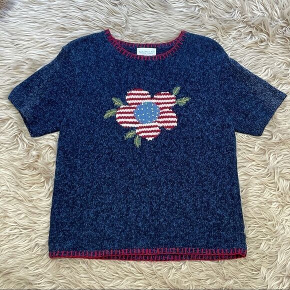 American flag knitted Monterey bay linen blend sweater - Picture 1 of 6